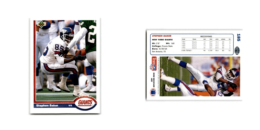 Stephen Baker 1991 Upper Deck #185 New York Giants Football Card NM