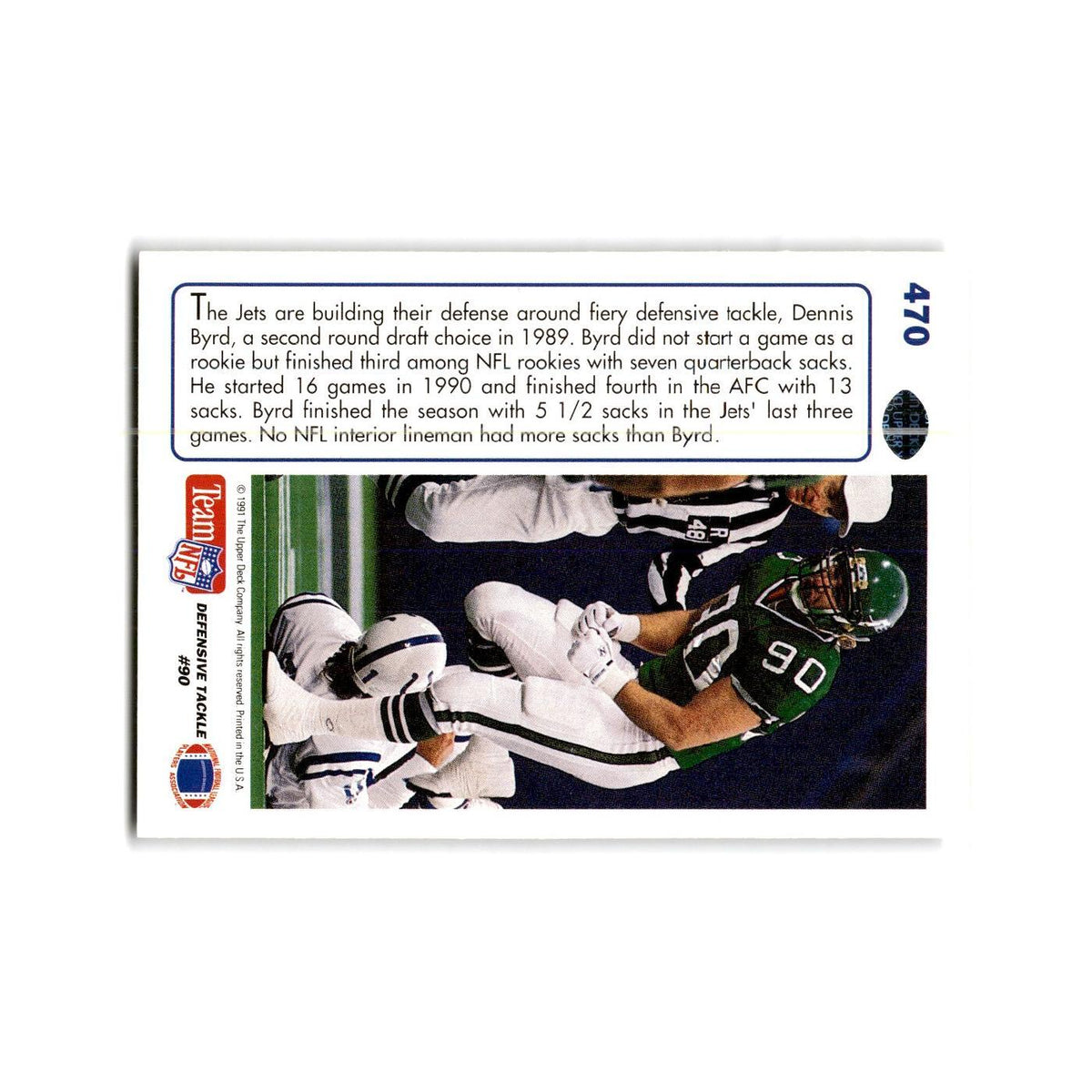 Dennis Byrd 1991 Upper Deck #470 New York Jets Football Card NM