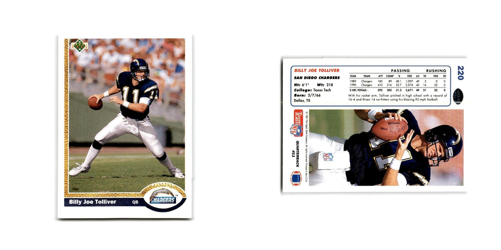 Billy Joe Tolliver 1991 Upper Deck #220 San Diego Chargers Football Card NM