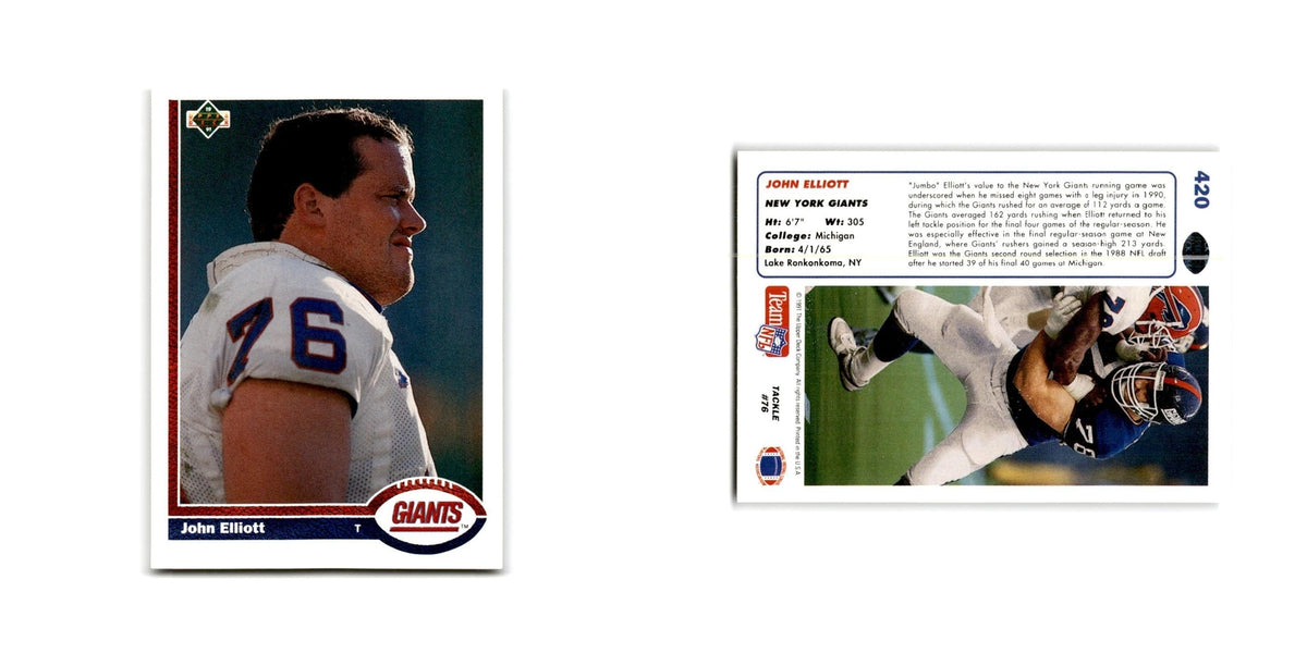 John Elliott 1991 Upper Deck #420 New York Giants Football Card NM