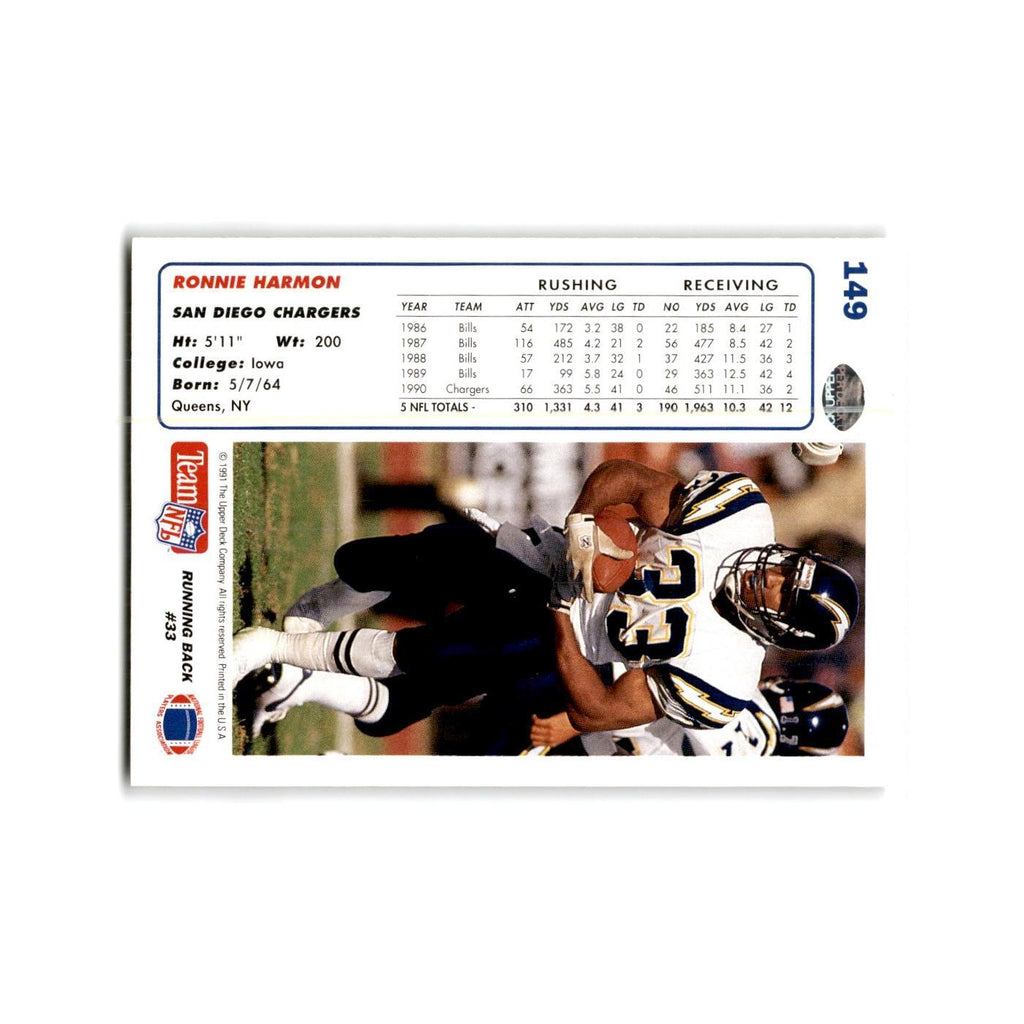 Ronnie Harmon 1991 Upper Deck #149 San Diego Chargers Football Card NM
