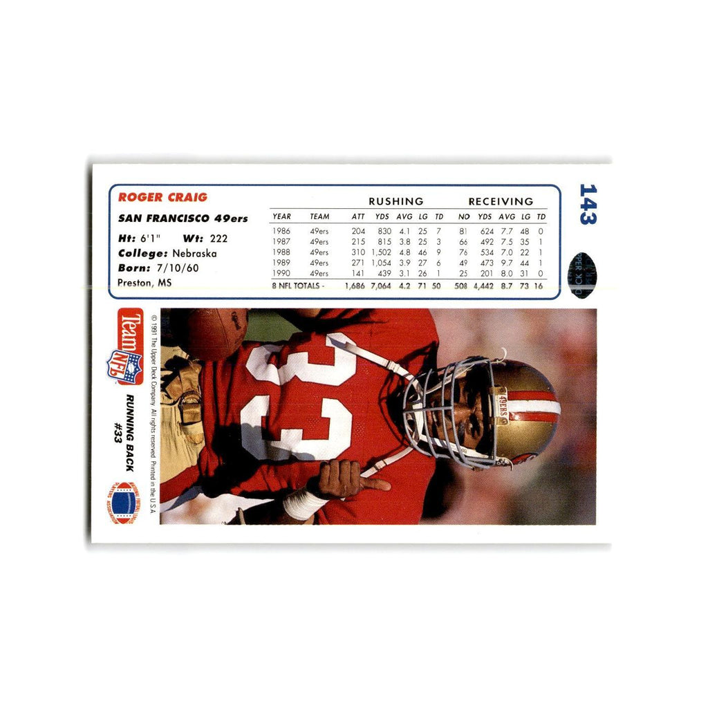 Roger Craig 1991 Upper Deck #143 San Francisco 49ers Football Card NM