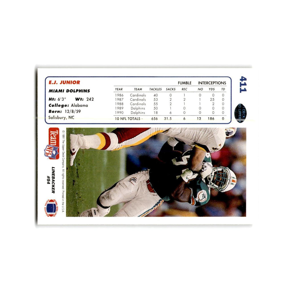 E.J. Junior 1991 Upper Deck #411 Miami Dolphins Football Card NM