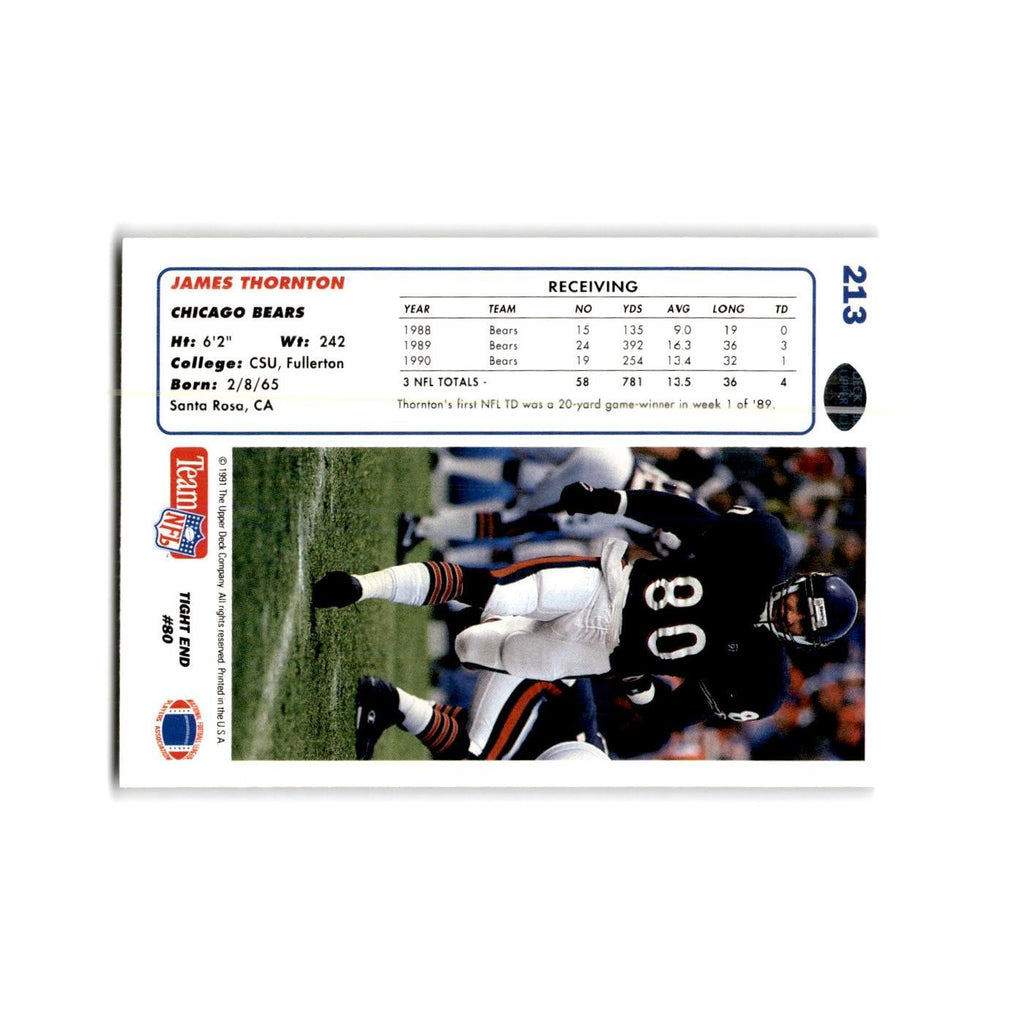 James Thornton 1991 Upper Deck #213 Chicago Bears Football Card NM
