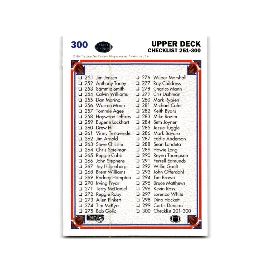 Checklist 1991 Upper Deck #300 Football Card NM