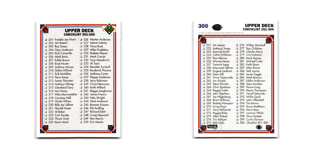 Checklist 1991 Upper Deck #300 Football Card NM