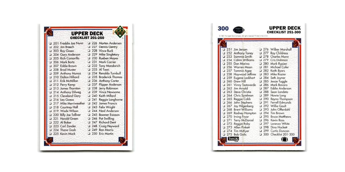 Checklist 1991 Upper Deck #300 Football Card NM
