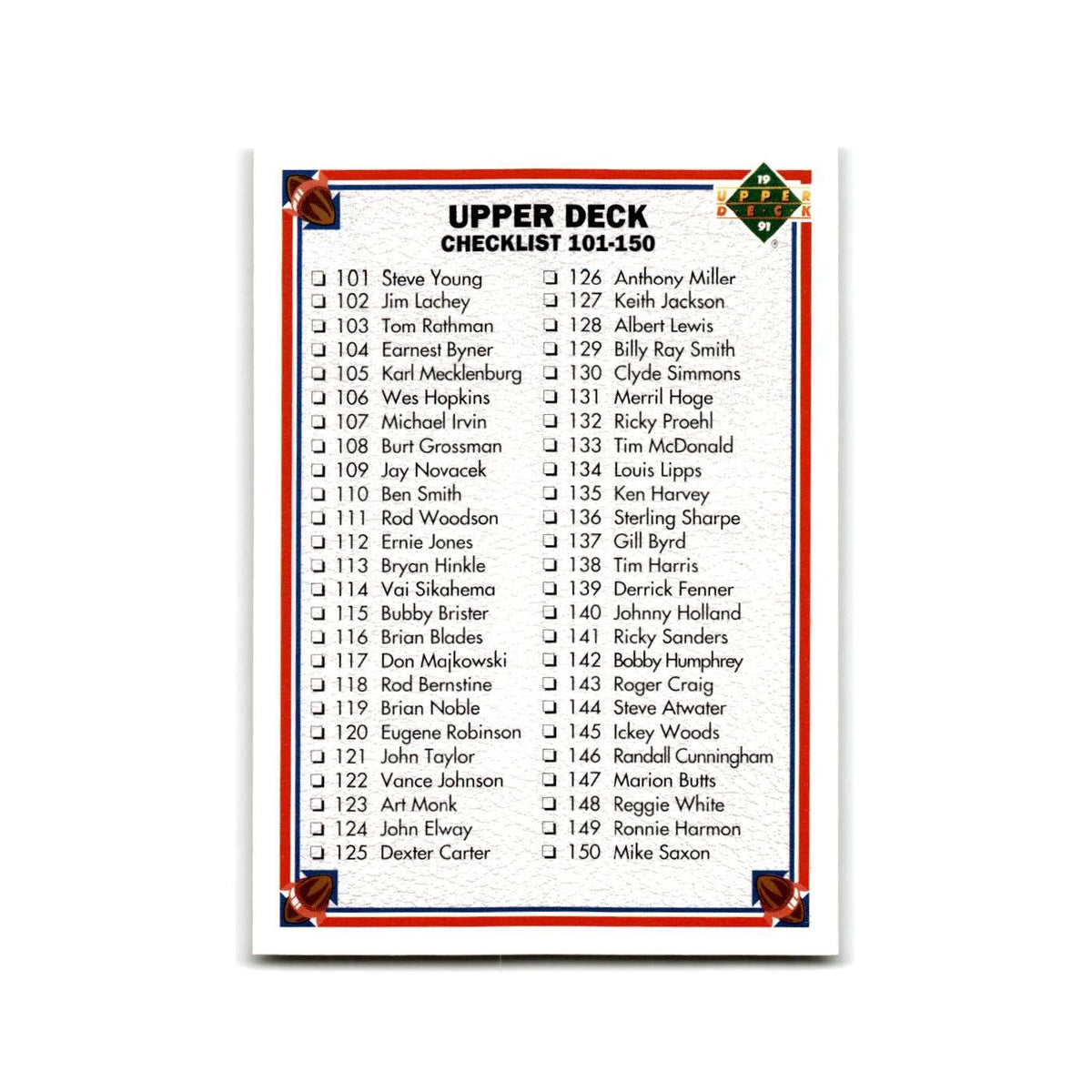 Checklist 1991 Upper Deck #200 Football Card NM