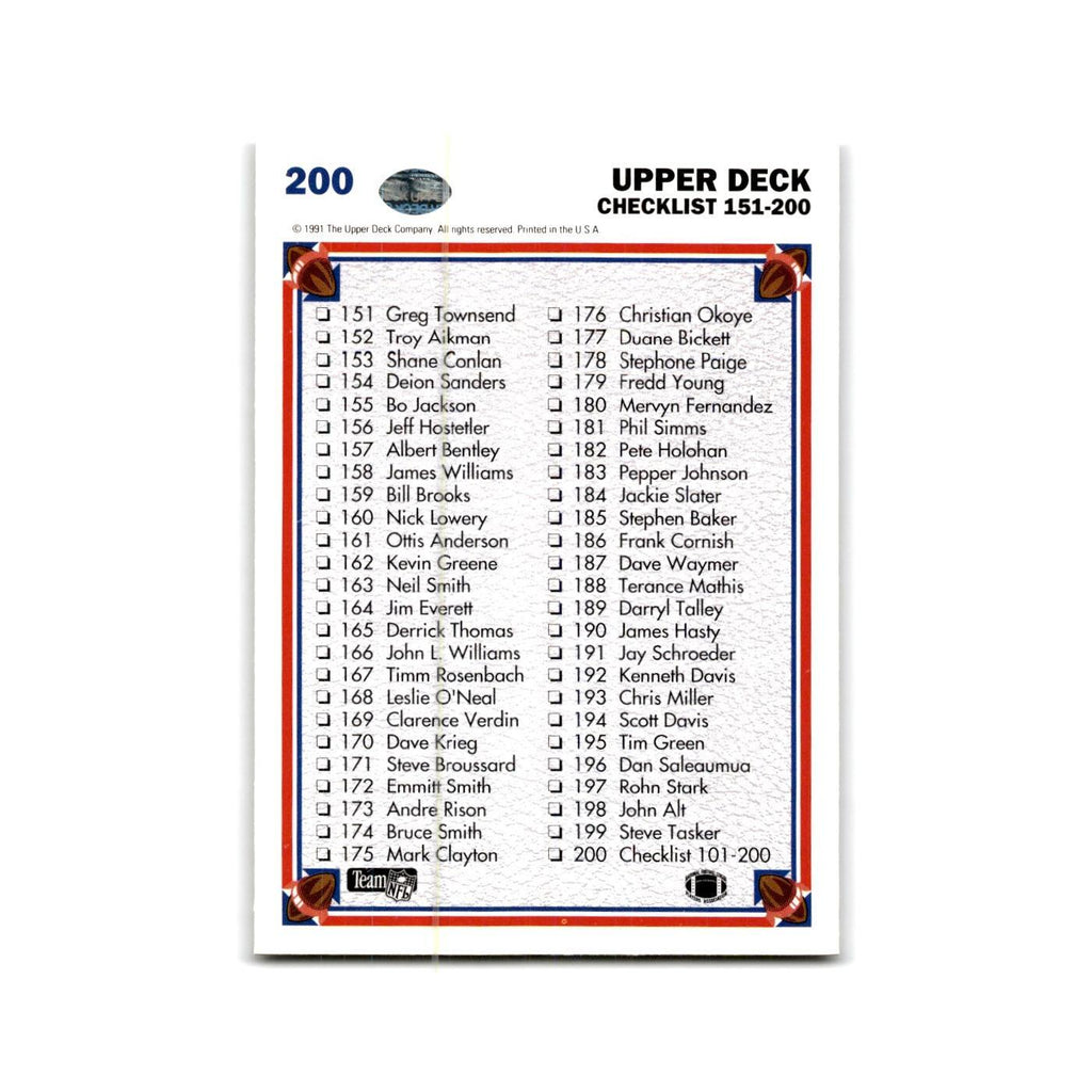Checklist 1991 Upper Deck #200 Football Card NM