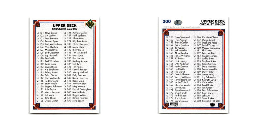 Checklist 1991 Upper Deck #200 Football Card NM