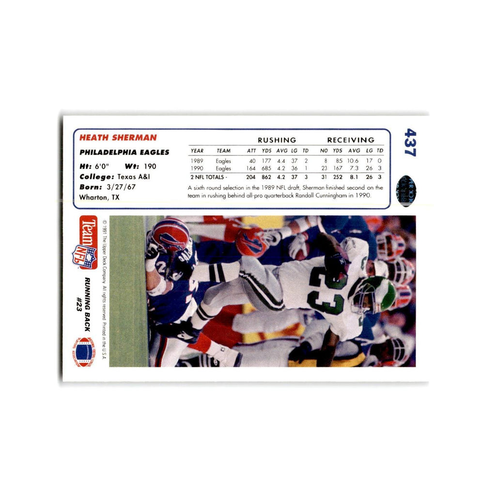 Heath Sherman 1991 Upper Deck #437 Philadelphia Eagles Football Card NM