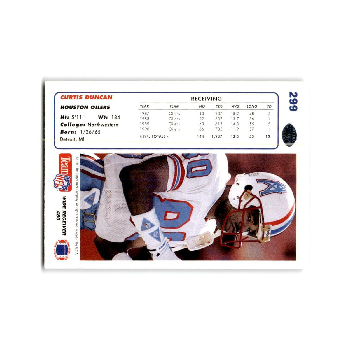 Curtis Duncan 1991 Upper Deck #299 Houston Oilers Football Card NM