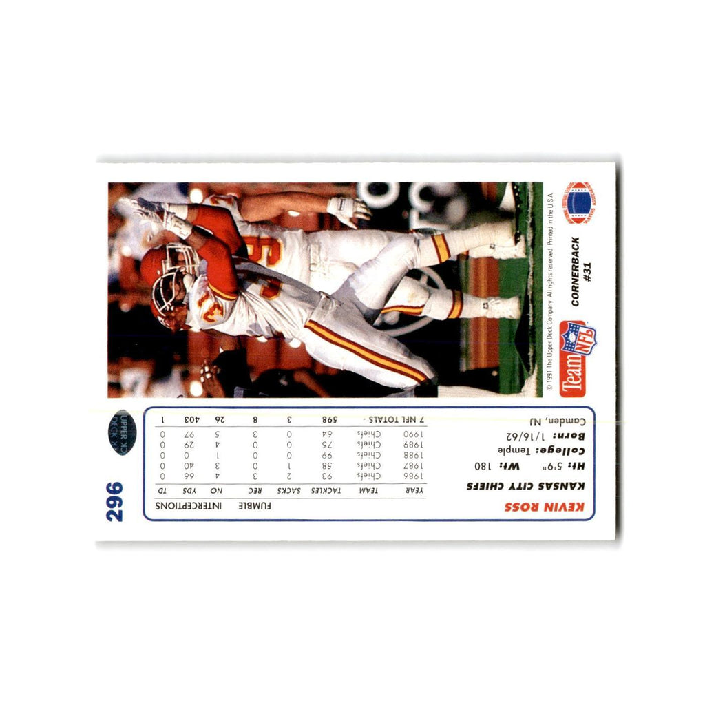 Kevin Ross 1991 Upper Deck #296 Kansas City Chiefs Football Card NM