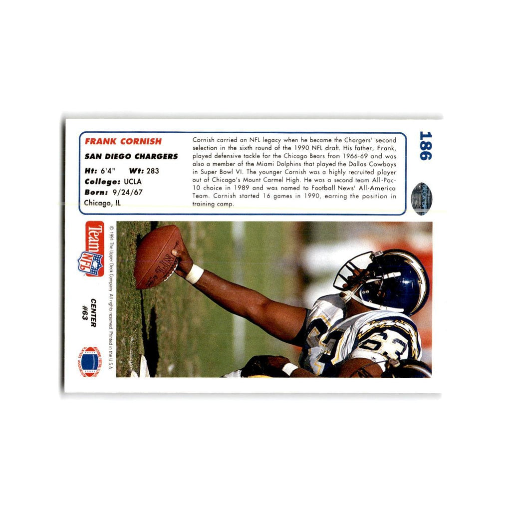 Frank Cornish 1991 Upper Deck #186 San Diego Chargers Football Card NM