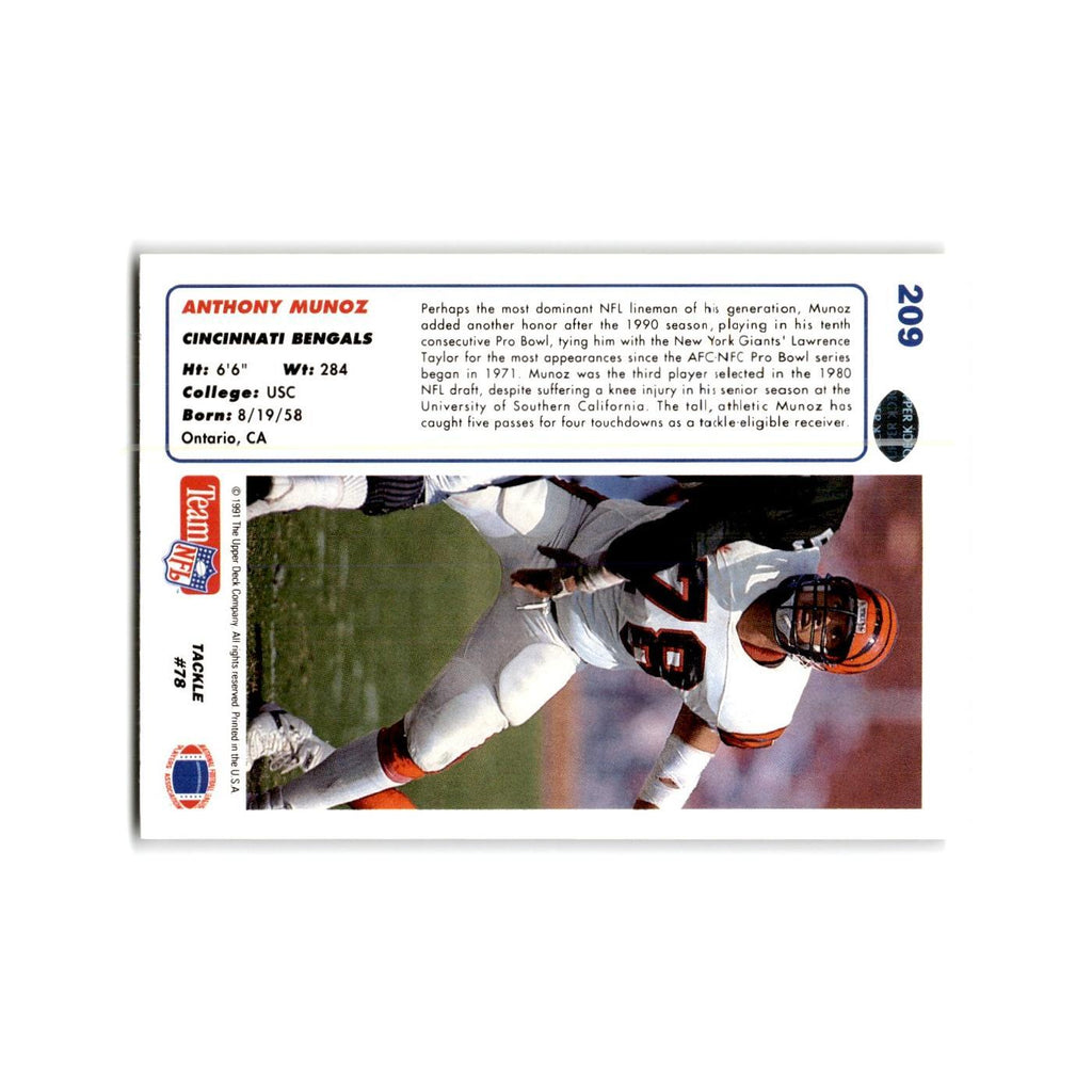 Anthony Munoz 1991 Upper Deck #209 Cincinnati Bengals Football Card NM