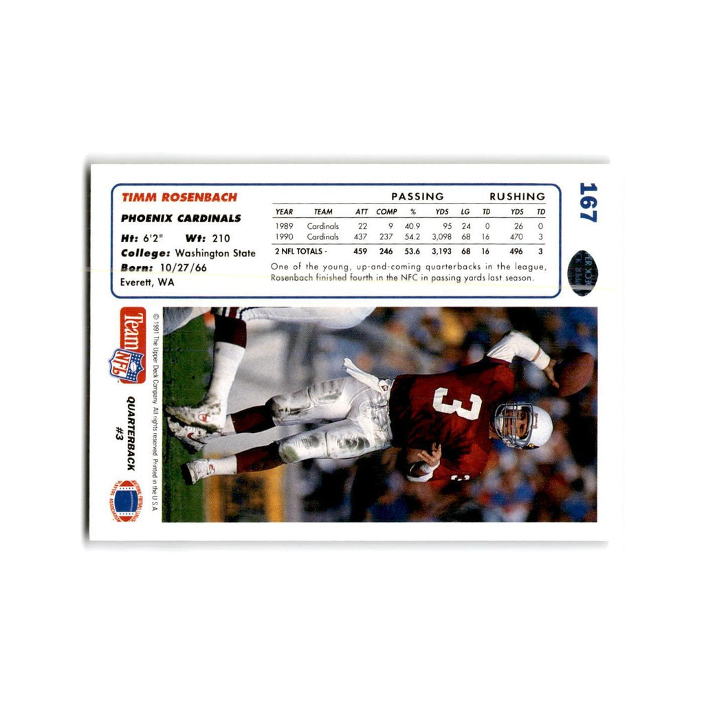 Timm Rosenbach 1991 Upper Deck #167 Phoenix Cardinals Football Card NM