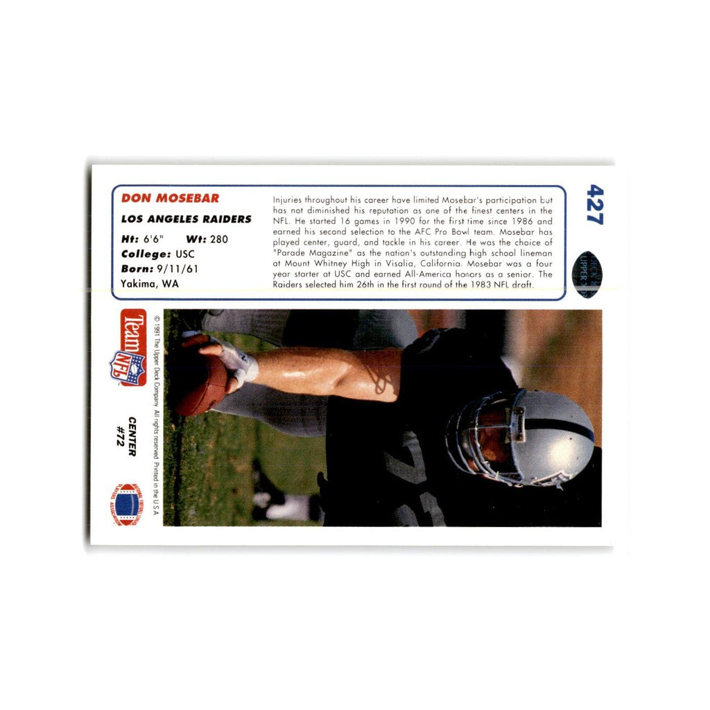 Don Mosebar 1991 Upper Deck #427 Los Angeles Raiders Football Card NM