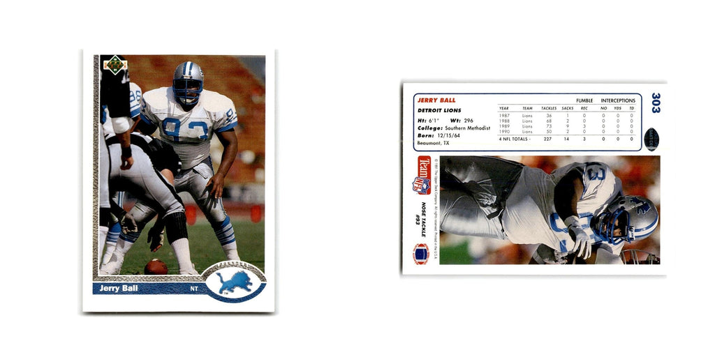 Jerry Ball 1991 Upper Deck #303 Detroit Lions Football Card NM