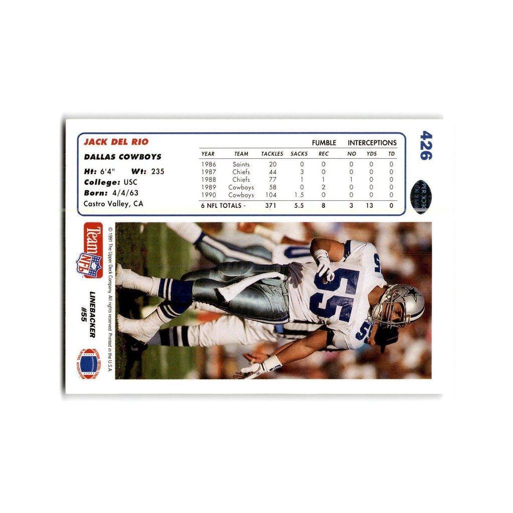 Jack Del Rio 1991 Upper Deck #426 Dallas Cowboys Football Card NM