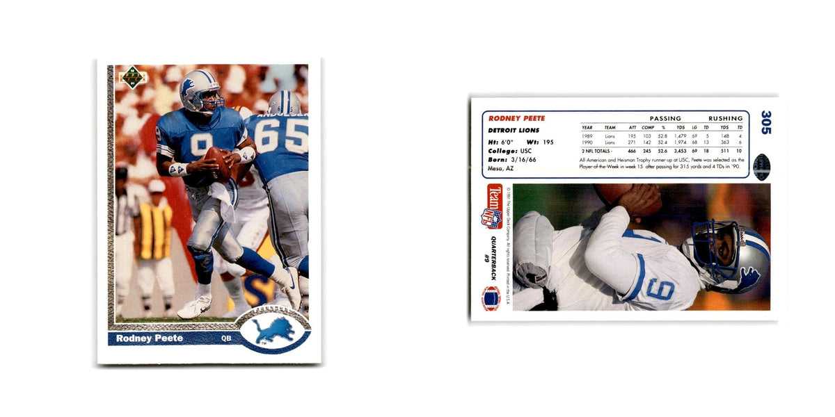Rodney Peete 1991 Upper Deck #305 Detroit Lions Football Card NM