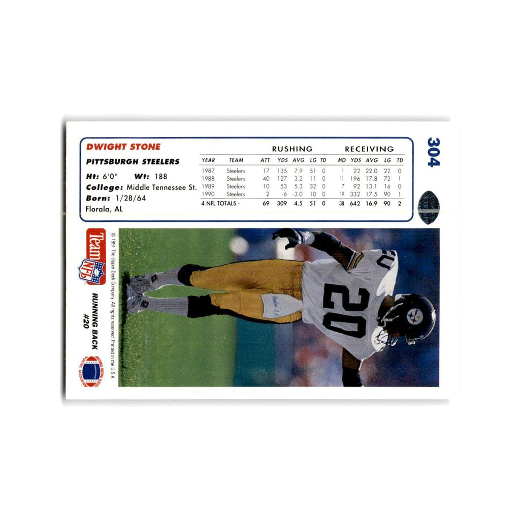 Dwight Stone 1991 Upper Deck #304 Pittsburgh Steelers Football Card NM