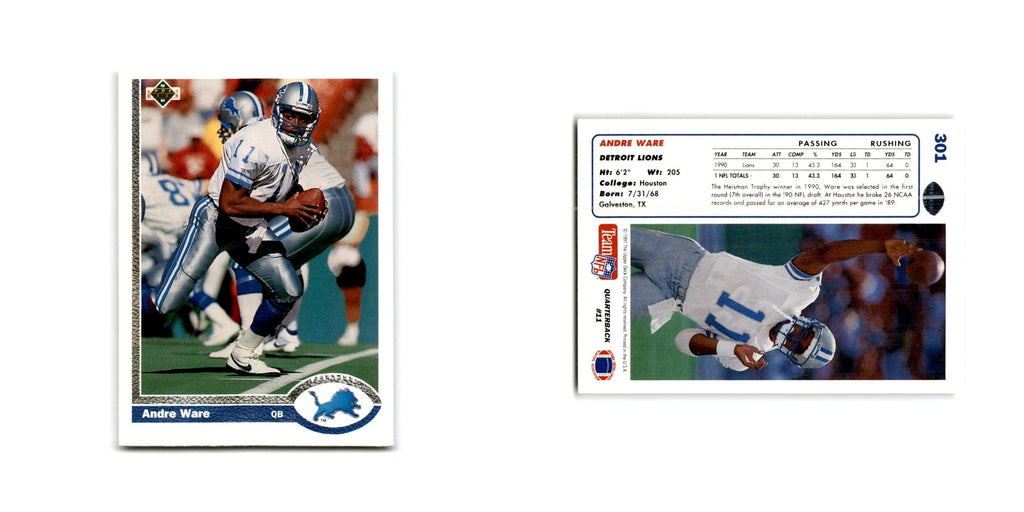 Andre Ware 1991 Upper Deck #301 Detroit Lions Football Card NM
