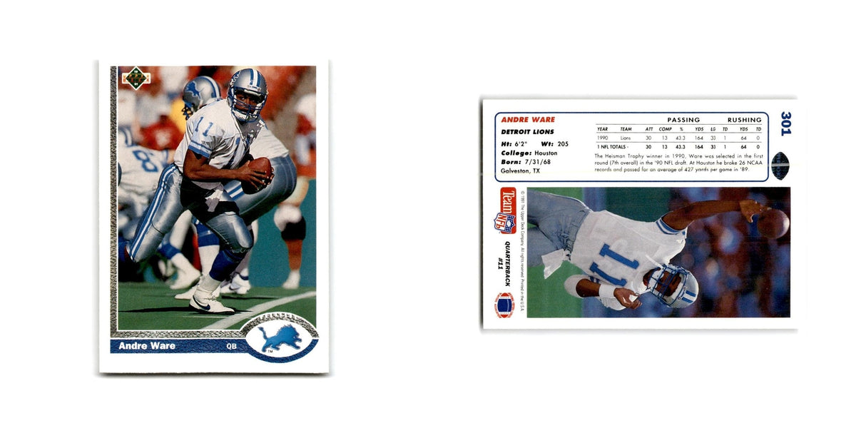 Andre Ware 1991 Upper Deck #301 Detroit Lions Football Card NM