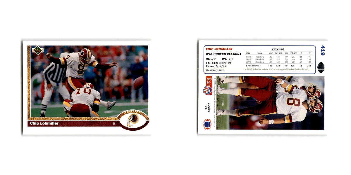 Chip Lohmiller 1991 Upper Deck #419 Washington Redskins Football Card NM