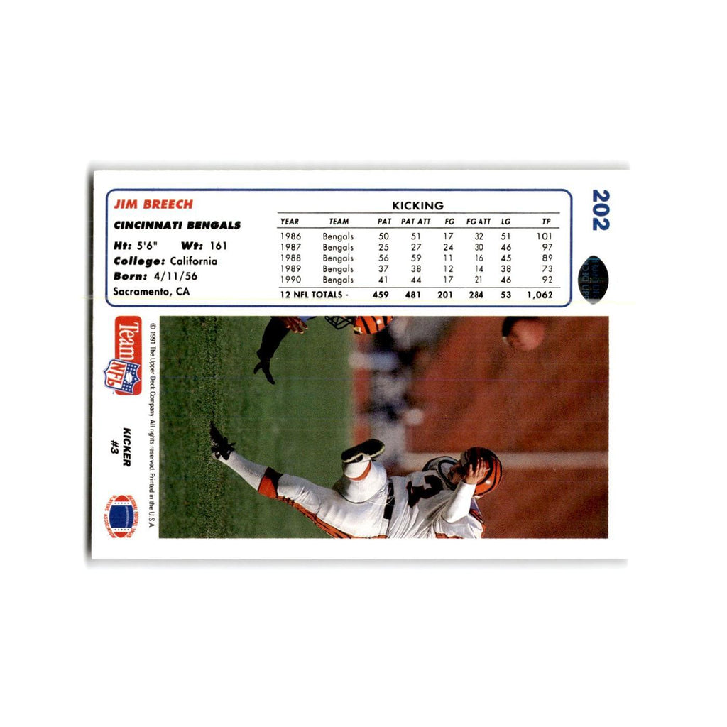 Jim Breech 1991 Upper Deck #202 Cincinnati Bengals Football Card NM
