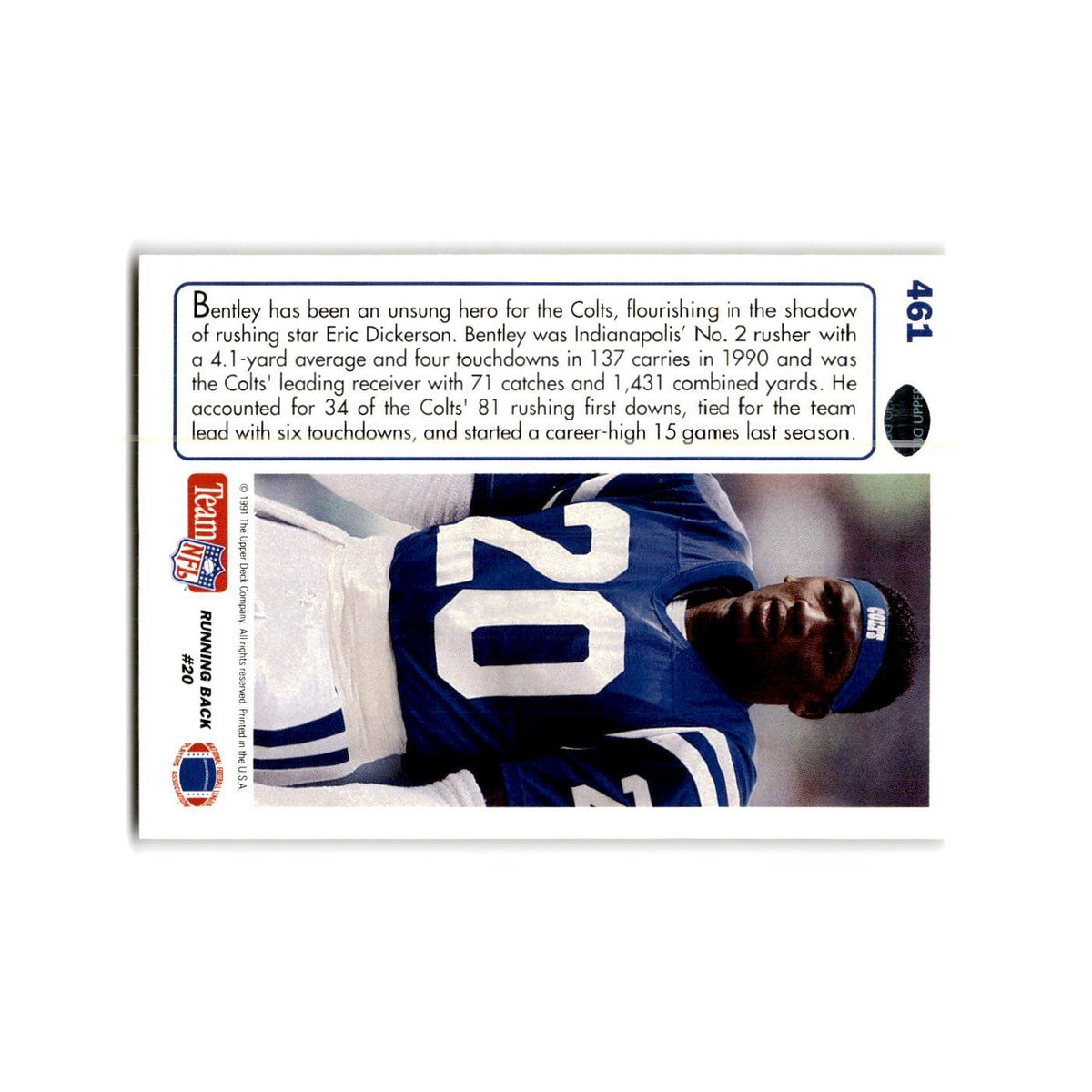 Albert Bentley 1991 Upper Deck #461 Indianapolis Colts Football Card NM