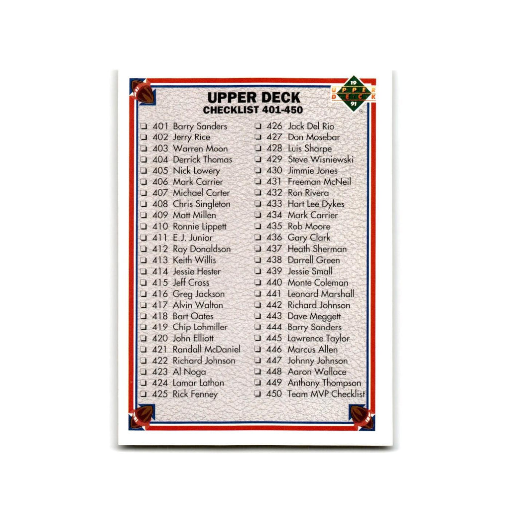Checklist 1991 Upper Deck #500 Football Card NM