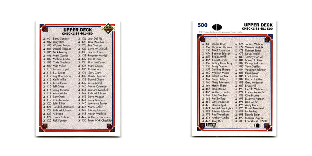 Checklist 1991 Upper Deck #500 Football Card NM