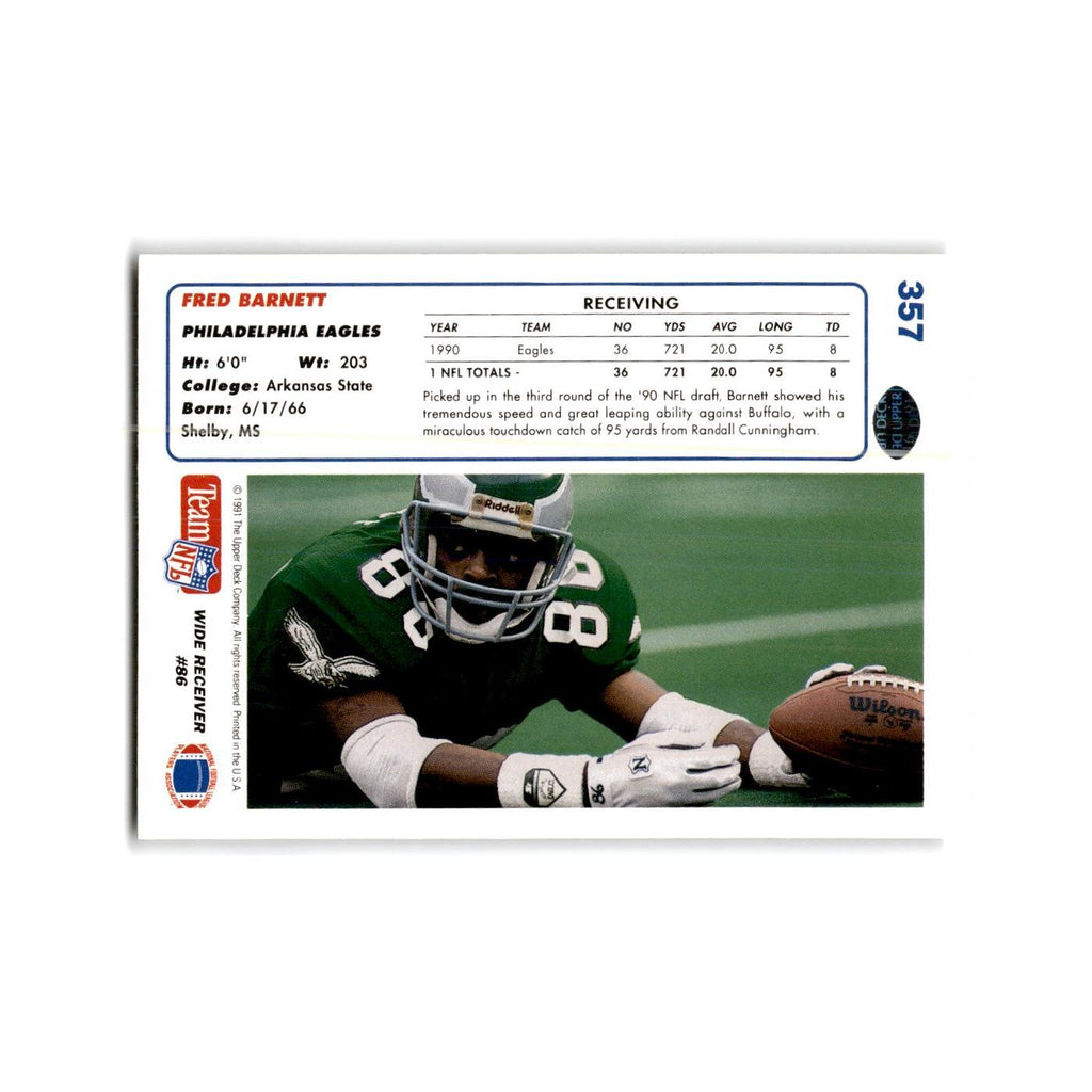 Fred Barnett 1991 Upper Deck #357 Philadelphia Eagles Football Card NM