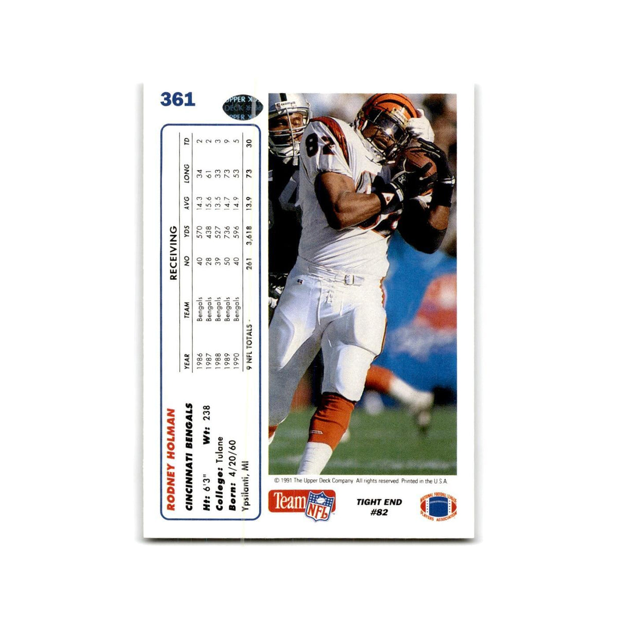 Rodney Holman 1991 Upper Deck #361 Cincinnati Bengals Football Card NM