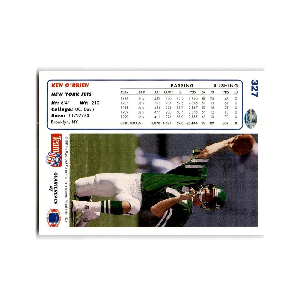 Ken O'Brien 1991 Upper Deck #327 New York Jets Football Card NM