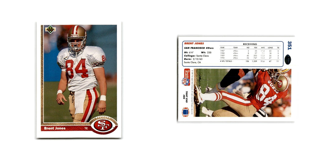 Brent Jones 1991 Upper Deck #351 San Francisco 49ers Football Card NM