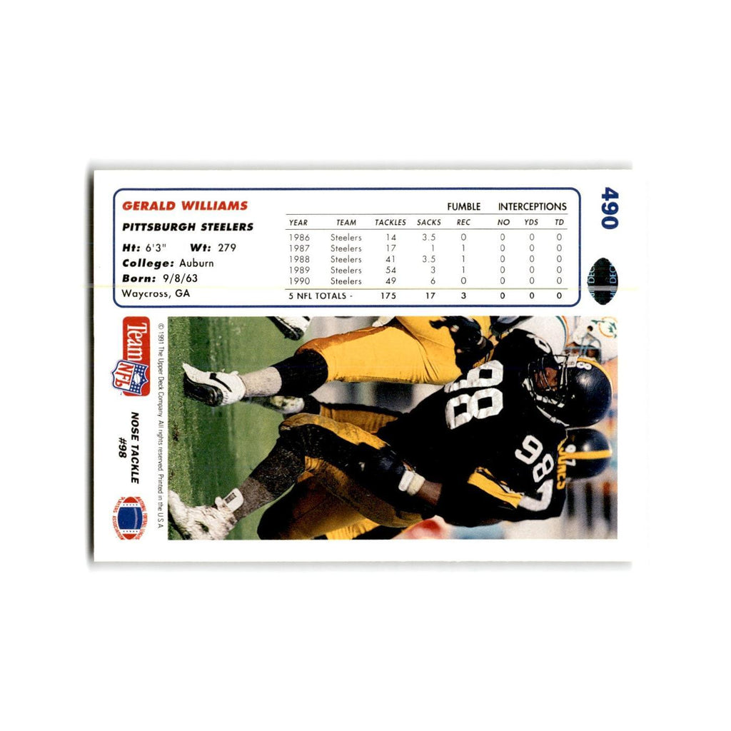 Gerald Williams 1991 Upper Deck #490 Pittsburgh Steelers Football Card NM