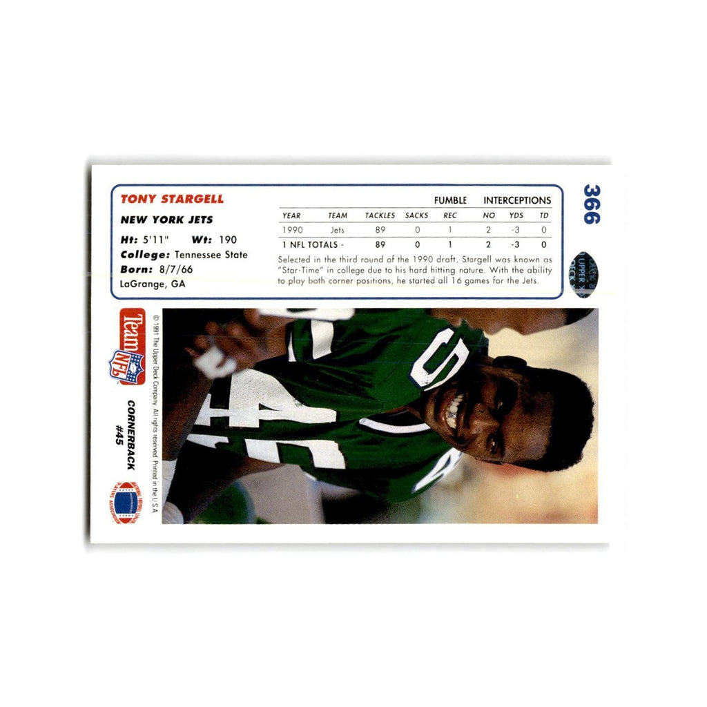 Tony Stargell 1991 Upper Deck #366 New York Jets Football Card NM