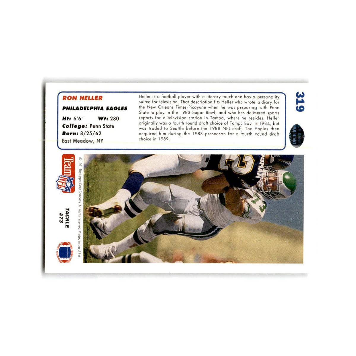 Ron Heller 1991 Upper Deck #319 Philadelphia Eagles Football Card NM