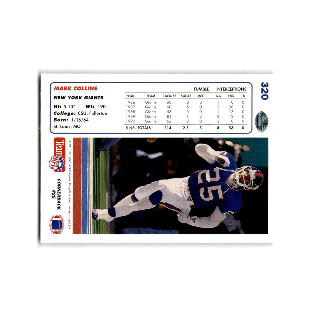 Mark Collins 1991 Upper Deck #320 New York Giants Football Card NM