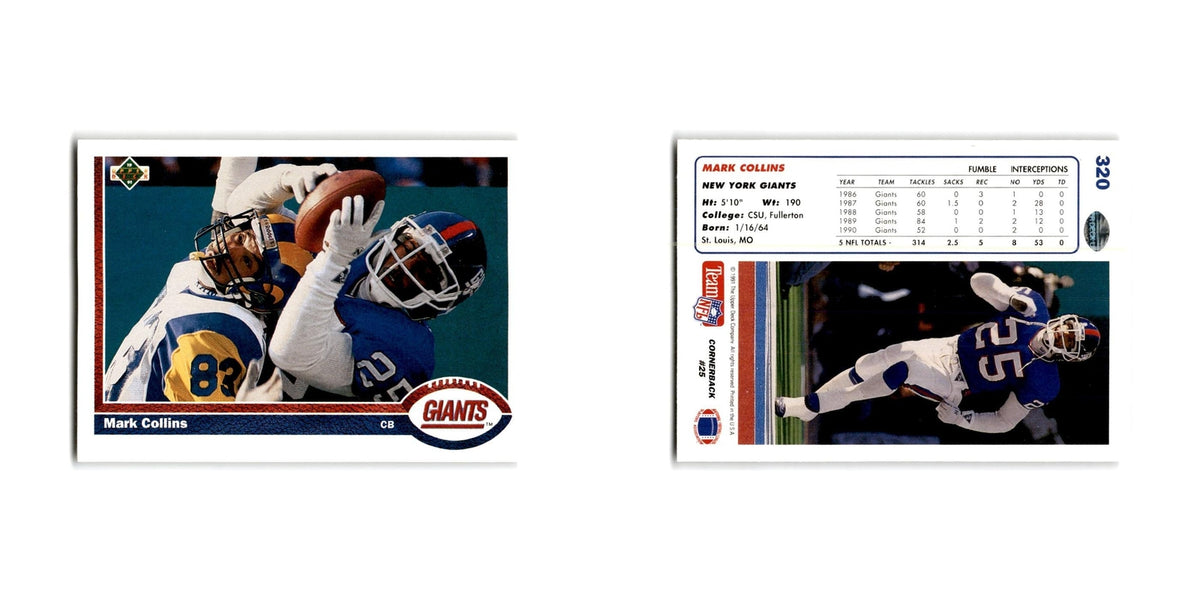 Mark Collins 1991 Upper Deck #320 New York Giants Football Card NM