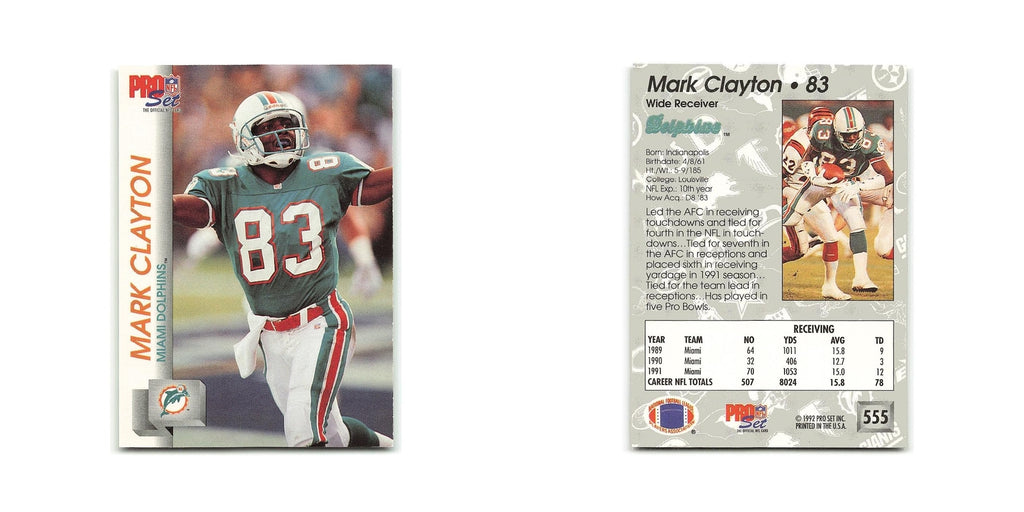 Mark Clayton 1992 Pro Set #555 Miami Dolphins Football Card NM