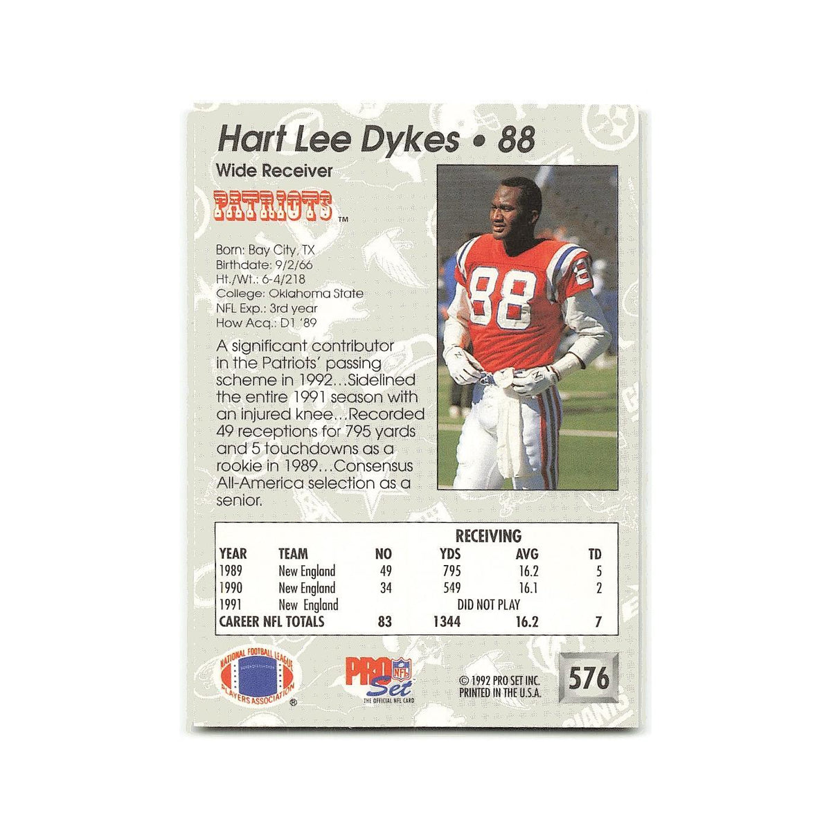 New England Patriots 1992 Pro Set #689 New England Patriots Football Card NM