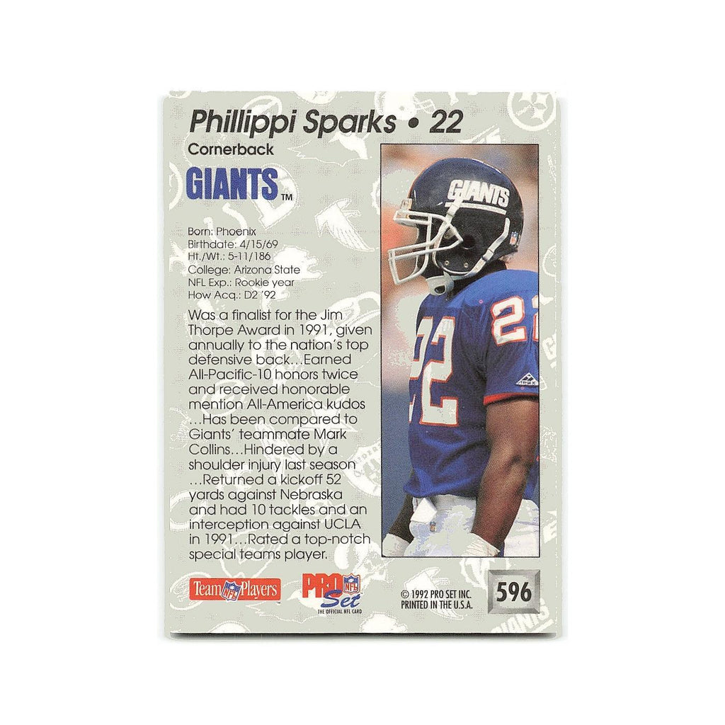 Phillippi Sparks Rookie 1992 Pro Set #596 New York Giants Football Card NM