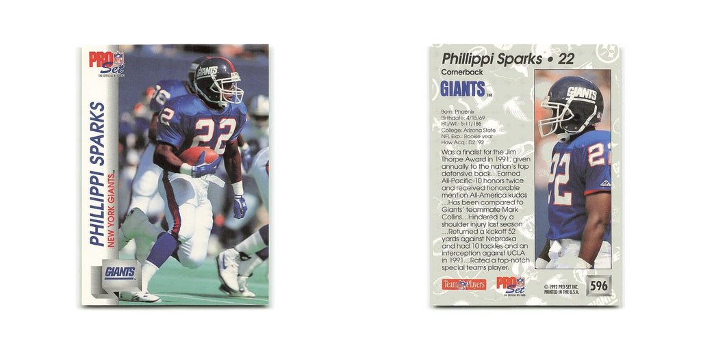 Phillippi Sparks Rookie 1992 Pro Set #596 New York Giants Football Card NM