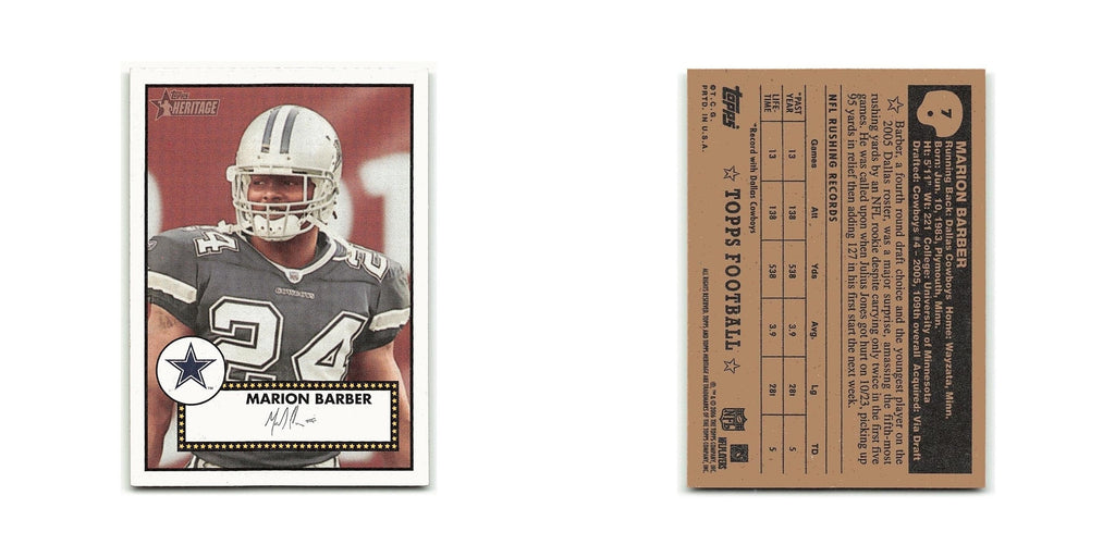 Marion Barber 2006 Topps Heritage #7 Dallas Cowboys Football Card NM