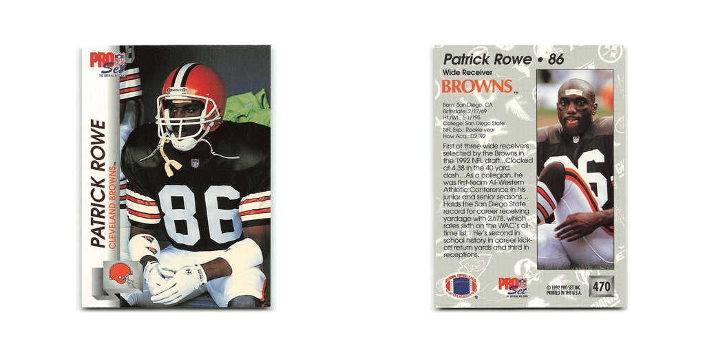 Patrick Rowe Rookie 1992 Pro Set #470 Cleveland Browns Football Card NM
