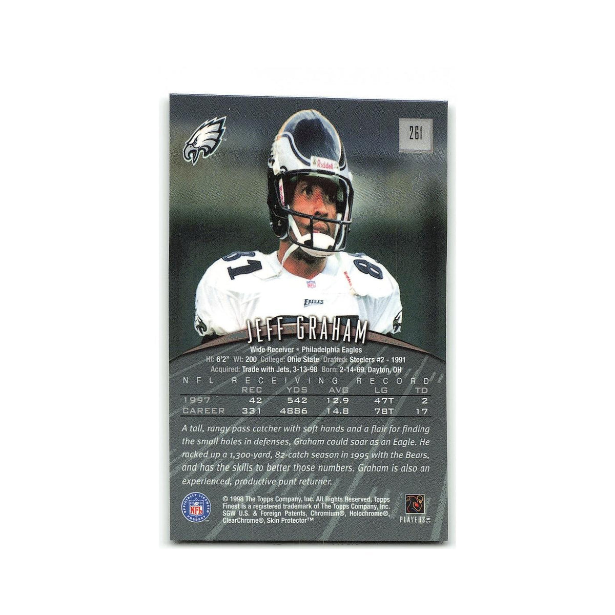 Jeff Graham 1998 Topps Finest w Coating #261 Philadelphia Eagles NM