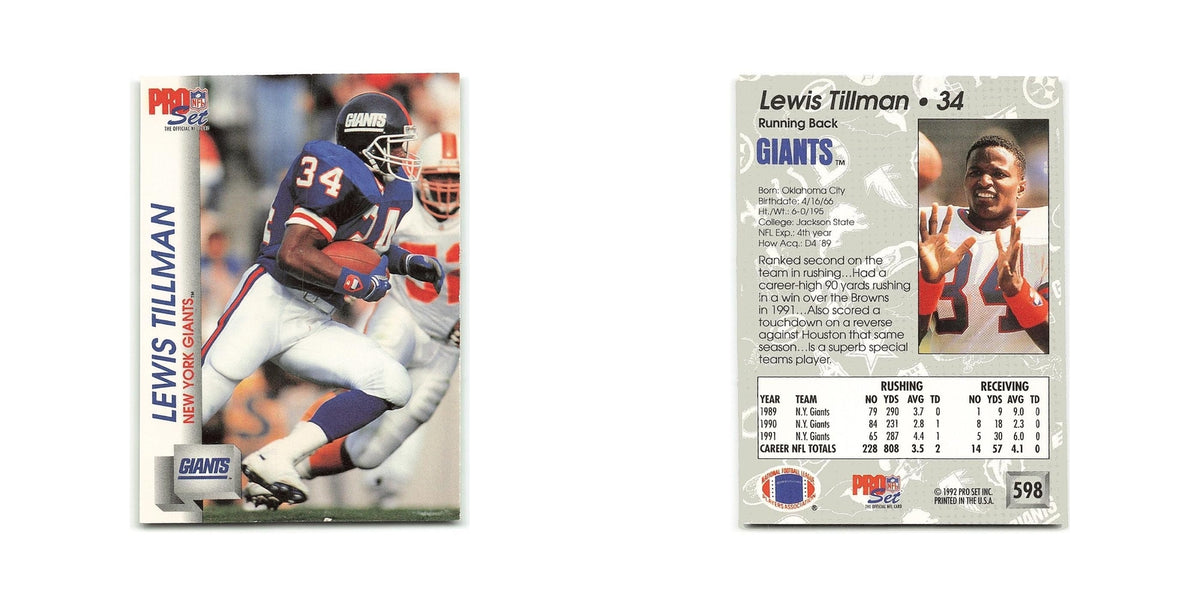 Lewis Tillman 1992 Pro Set #598 New York Giants Football Card NM