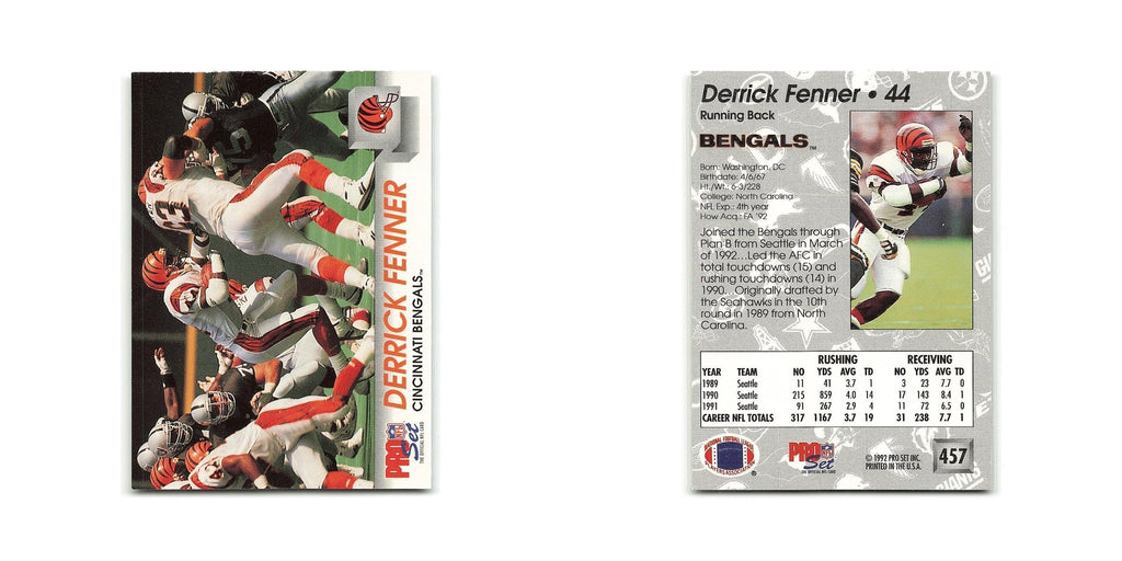 Derrick Fenner 1992 Pro Set #457 Cincinnati Bengals Football Card NM
